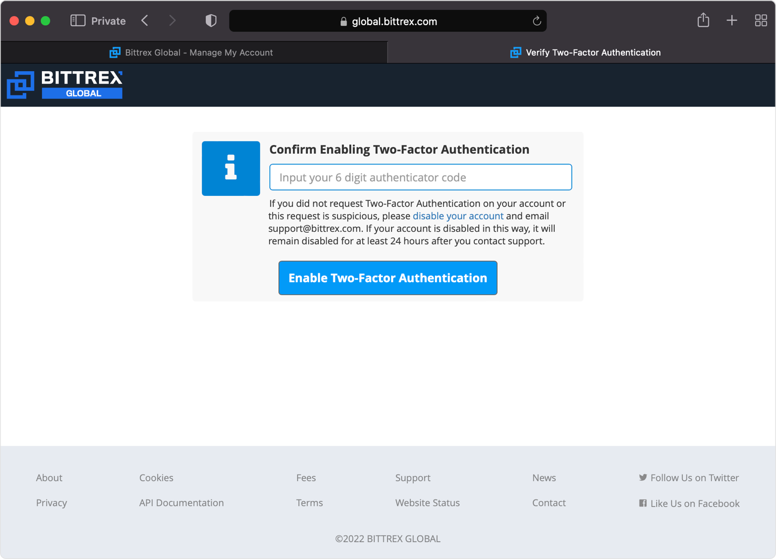 Confirm Enabling Two-Factor Authentication
