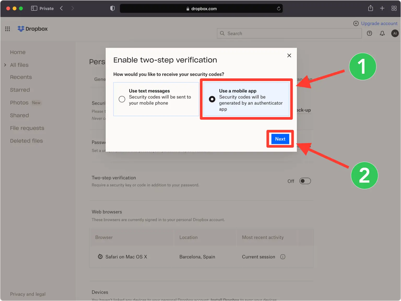 Enable two-step verification