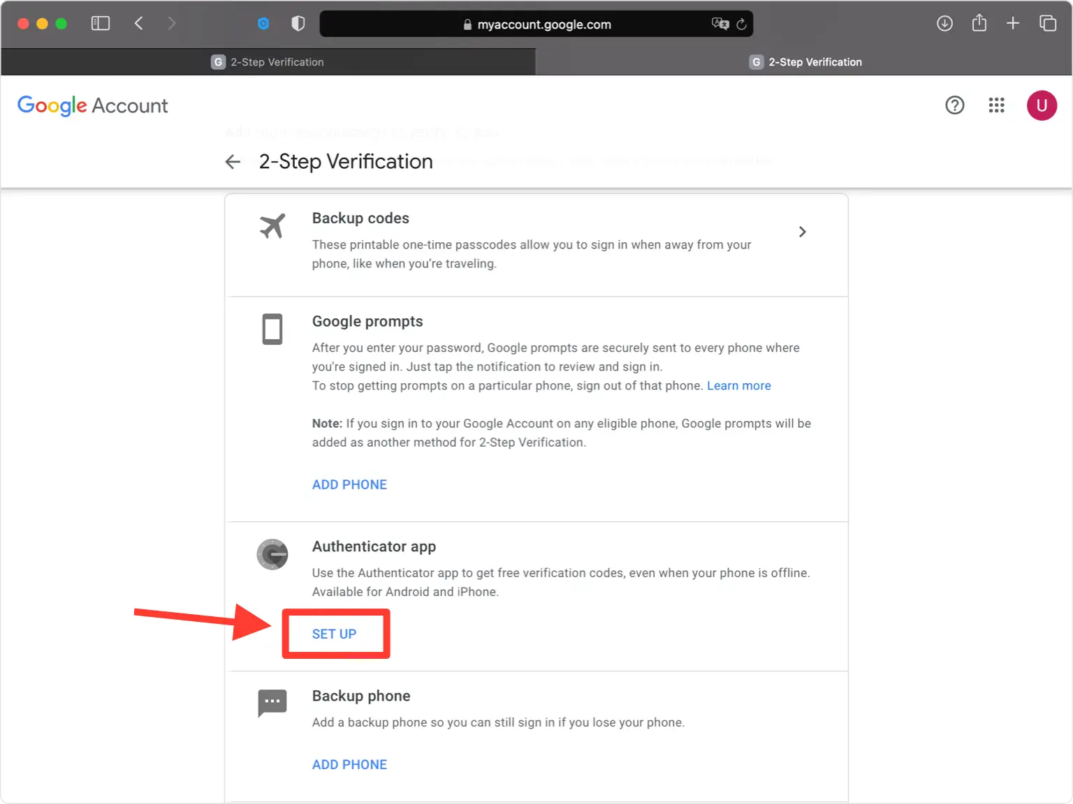 Choose Authenticator App