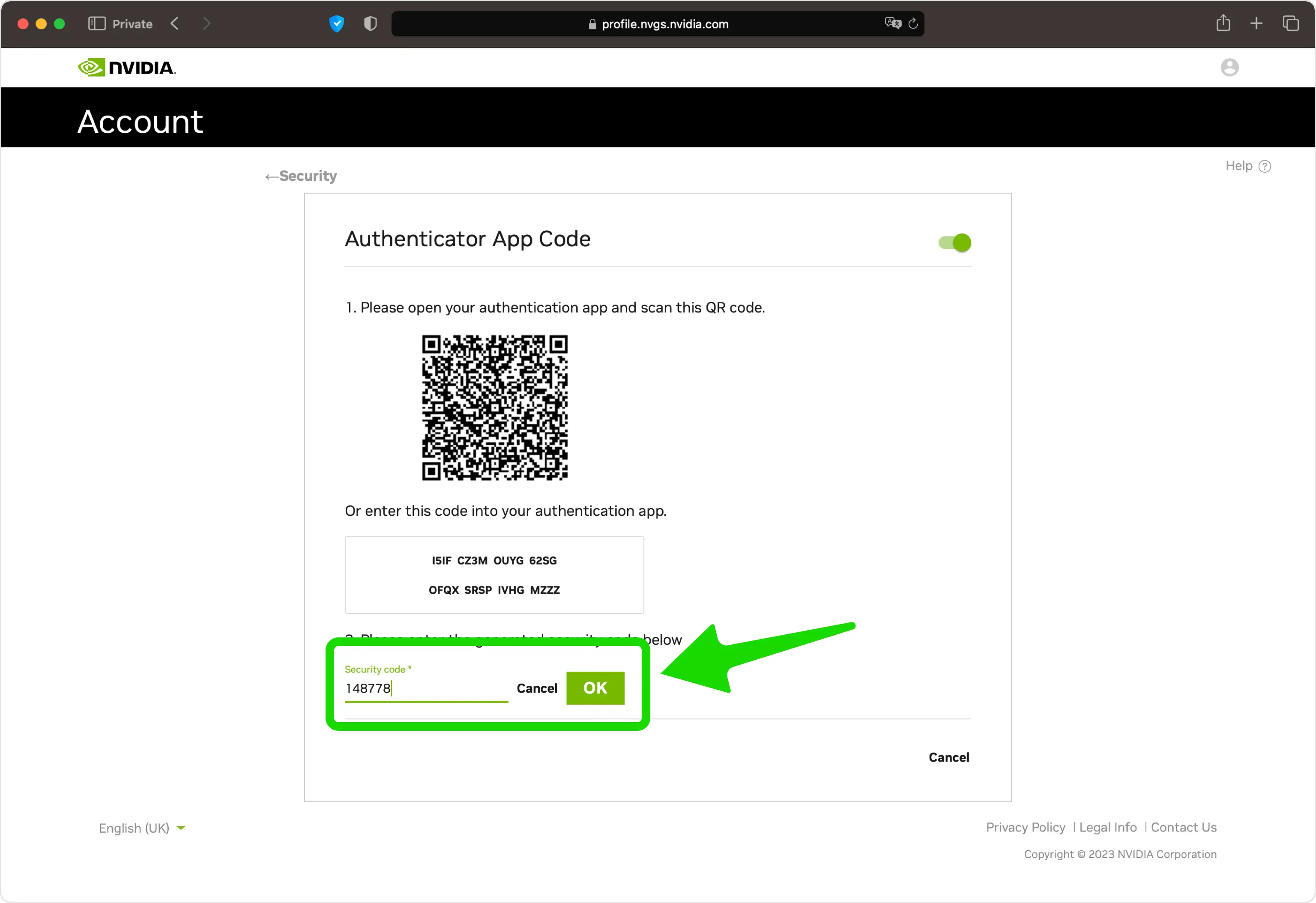 Confirm OTP code