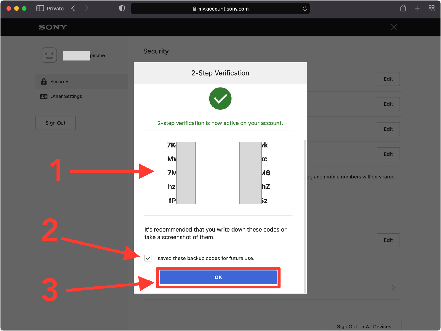 Save your Backup Codes!