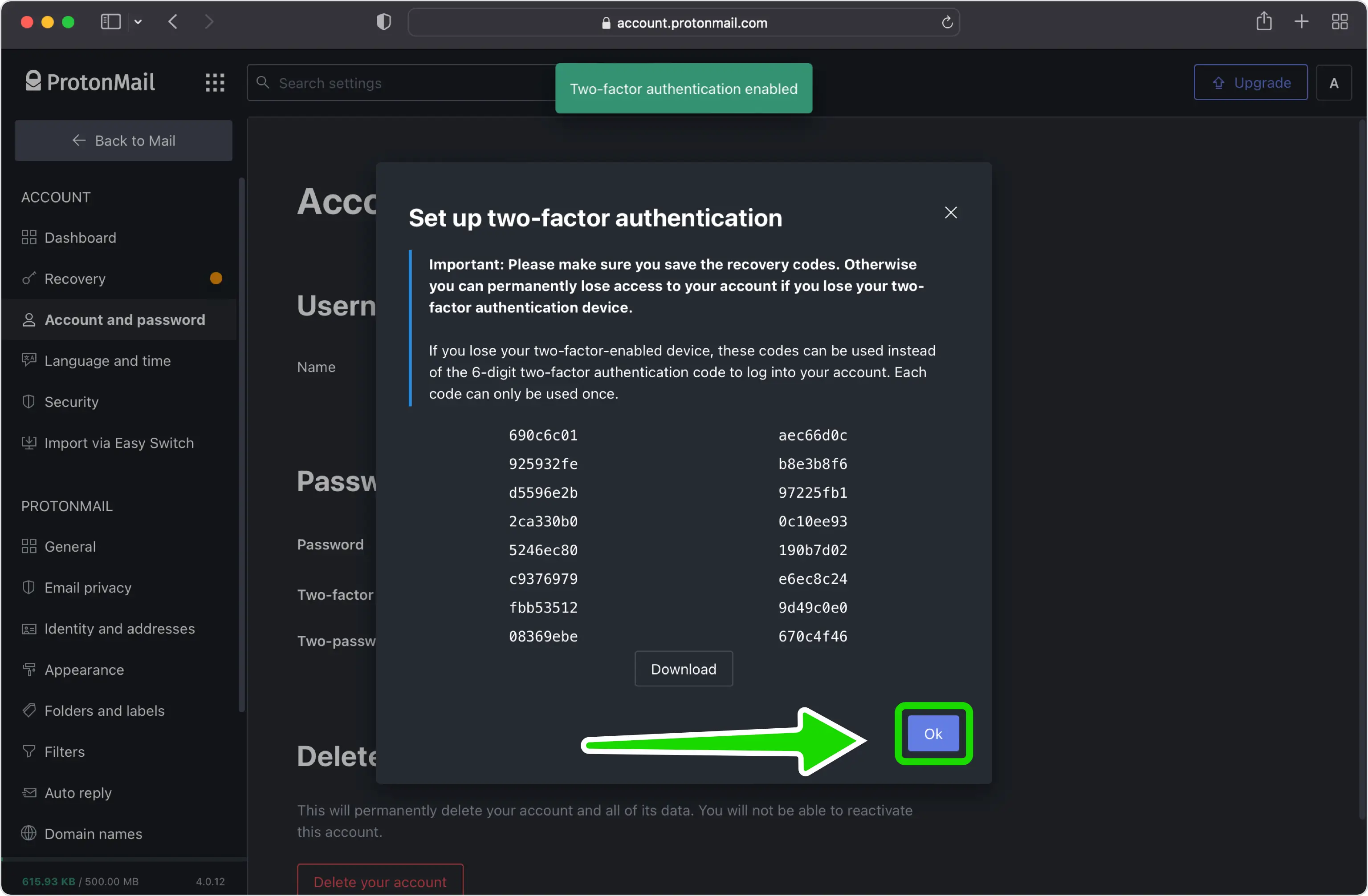 Save Recovery Codes