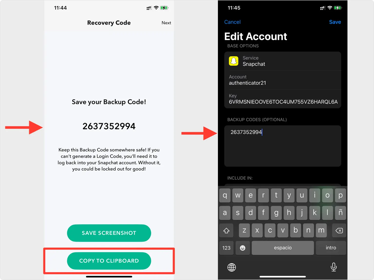 Save your Backup Code!